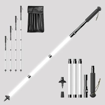 Aluminum Alloy Foldable Lighted Trekking Pole, Rechargeable LED Walking Stick for Night Hiking, Camping, Trekking Outdoor Travel